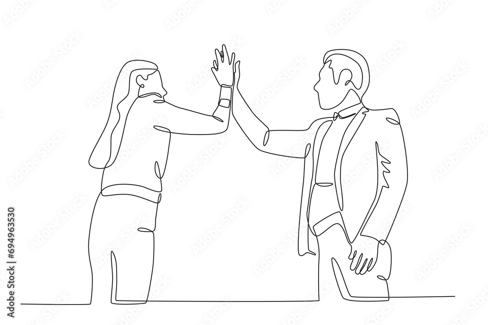 Two business people agree to move the business forward. Business goal one-line drawing Two business people agree to move the business forward. Business goal one-line drawing