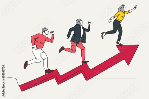 Color illustration of a businessman climbing the ladder of success. Business goal one-line drawing