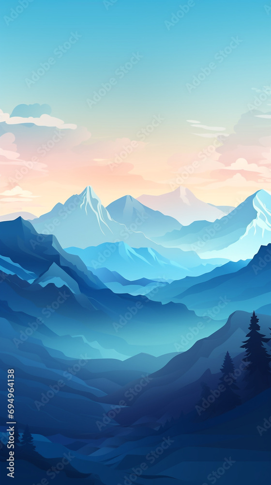 mountain peak landscape, minimal flat illustration created with Generative Ai mountain peak landscape, minimal flat illustration created with Generative Ai