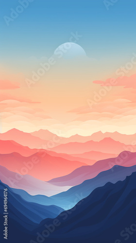 mountain peak landscape, minimal flat illustration created with Generative Ai © Andrii Yablonskyi