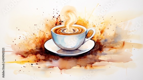 Watercolor coffee cup on white background