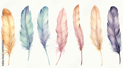 Watercolor feathers on a white background photo