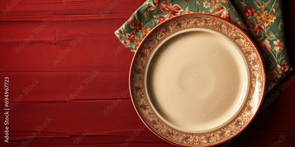 A plain plate against a checkered cloth, suggesting a home meal A plain plate against a checkered cloth, suggesting a home meal
