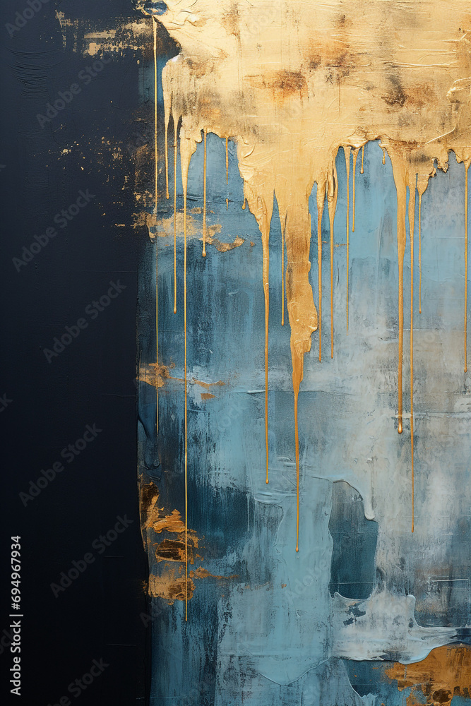 abstract wall showing gold and blue, in the style of dripping paint, dark gold and dark aquamarine created with Generative Ai abstract wall showing gold and blue, in the style of dripping paint, dark gold and dark aquamarine created with Generative Ai