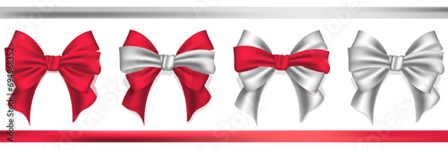 Red Ribbon Bow Realistic shiny satin with shadow horizontal ribbon for decorate your wedding invitation card ,greeting card or gift boxes vector EPS10