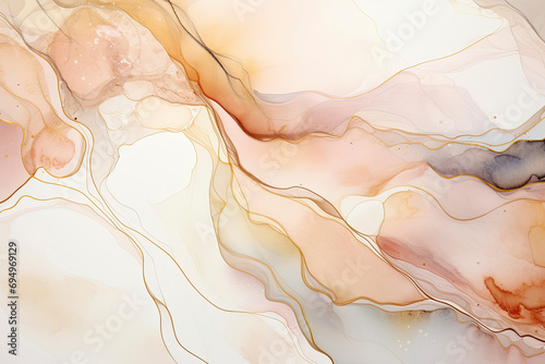 Abstract alcohol ink Peachy Fuzz background. Abstract art, watercolour effect, dreamy painting with acrylic paint. Generative AI.