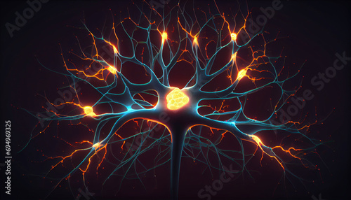 Unraveling the Intricacies Illuminating Neuronal Connections in a Three-Dimensional Brain Network, Macro neurons cells concept, isolated Background, Ai generated image. photo