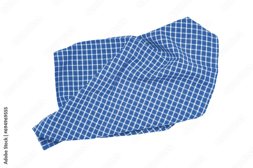 Closeup of a green and white checkered napkin or tablecloth texture isolated on white background. Clipping path. Kitchen accessories. Top view. Closeup of a green and white checkered napkin or tablecloth texture isolated on white background. Clipping path. Kitchen accessories. Top view.