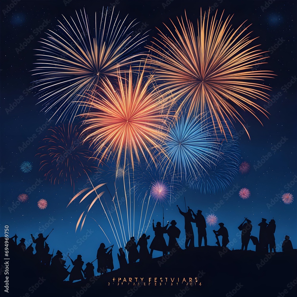 Vibrant Sylvester Fest fireworks: Celebrate 2024's joyous start with electrifying bursts against rustic night sky Vibrant Sylvester Fest fireworks: Celebrate 2024's joyous start with electrifying bursts against rustic night sky