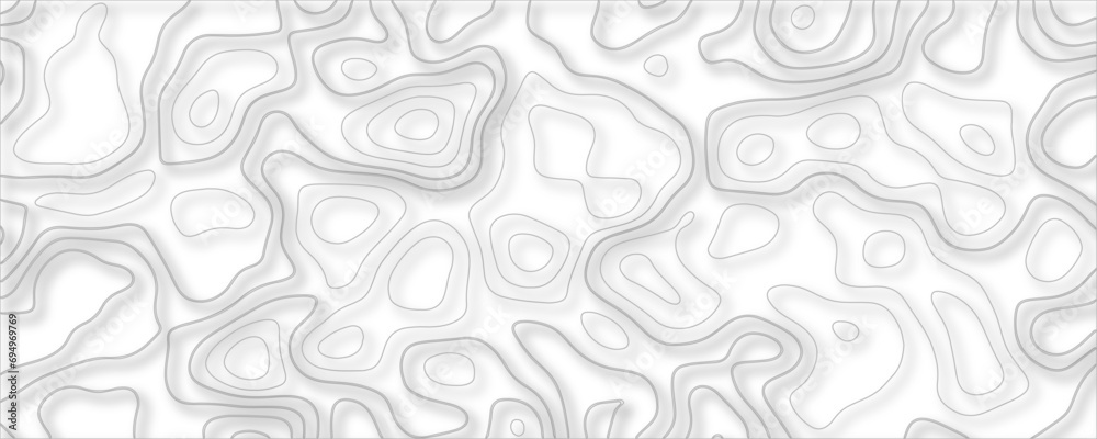 Contour map background. Vector geography scheme and terrain. Topography grid map. Stylized topographic contour map. Geographic line mountain relief. Abstract white lines or wavy backdrop background.	
