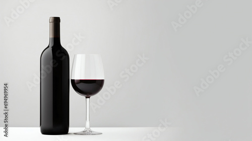 Red wine bottle and glass on a white background. Generative Ai