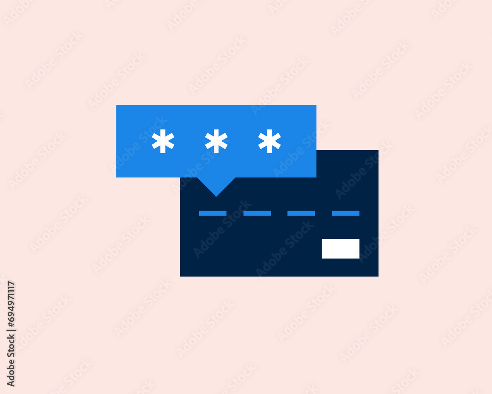 credit card with a secure PIN code vector illustration in flat style design. credit card with a secure PIN code vector illustration in flat style design.