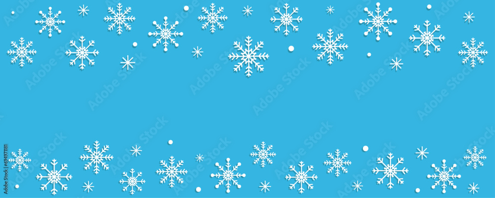 Christmas and New Year background with snowflakes in vector, flat style.