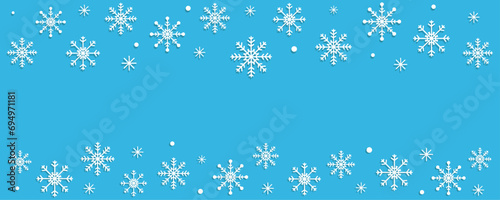 Christmas and New Year background with snowflakes in vector, flat style.