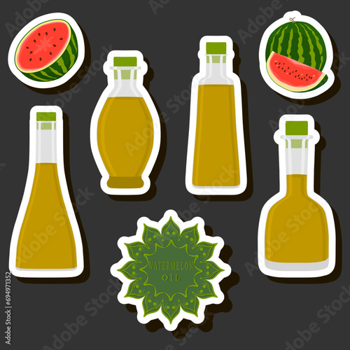 Illustration on theme big set different types liquid oil, bottle various size