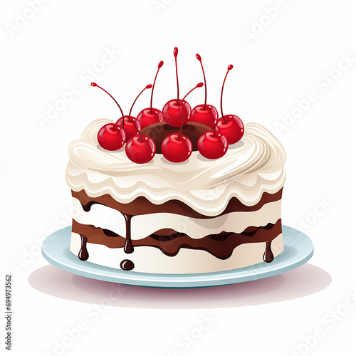 Cake with cherries on a white background. Vector illustration.