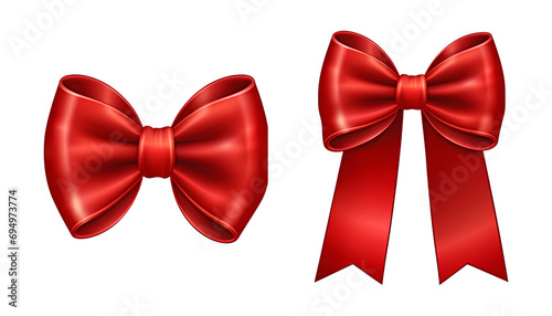 two red bow gift box with ribbon isolated on transparent background cutout