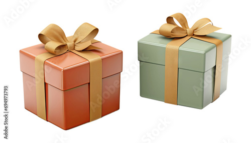 orange green gift box with ribbon isolated on transparent background cutout