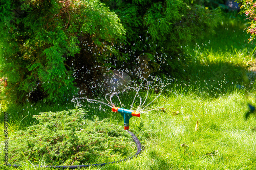 A simple and effective way to water your garden using a sprinkler Keeps your plants healthy and hydrated Saves time and effort compared to manual watering.