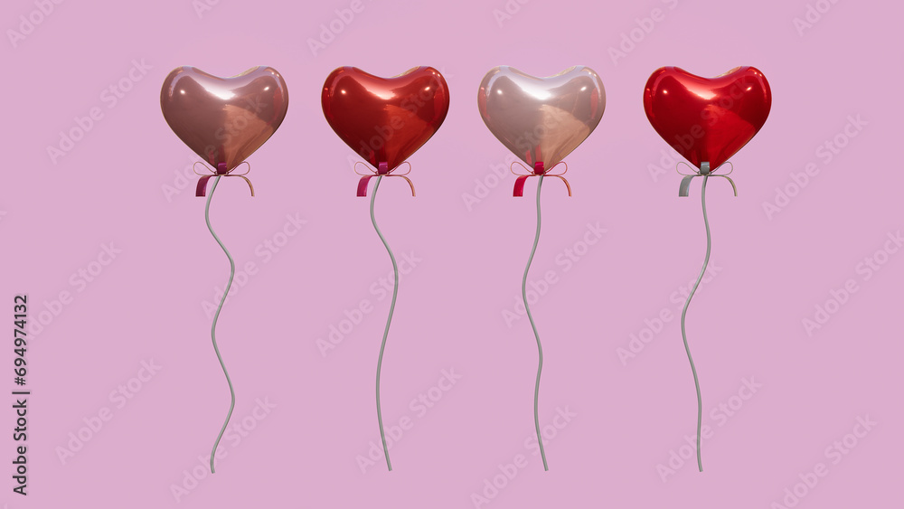 3D rendering of pink heart balloon, Valentine’s decoration 3D rendering of pink heart balloon, Valentine’s decoration