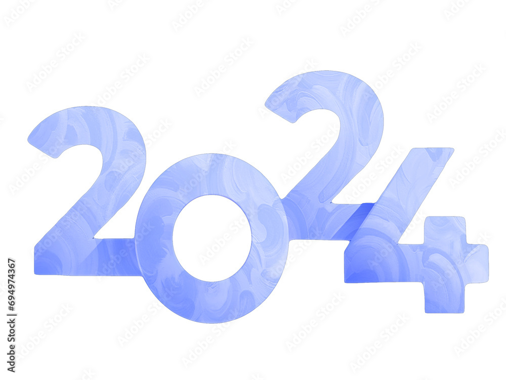 The inscription 2024 signifying the arrival of the new year. Acrylic paints in blue tones with a visible brush mark. The inscription 2024 signifying the arrival of the new year. Acrylic paints in blue tones with a visible brush mark.