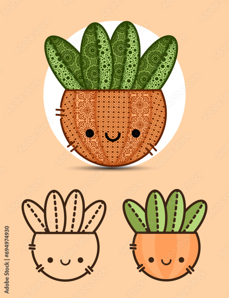 Obraz premium Cute cactus in a pot design