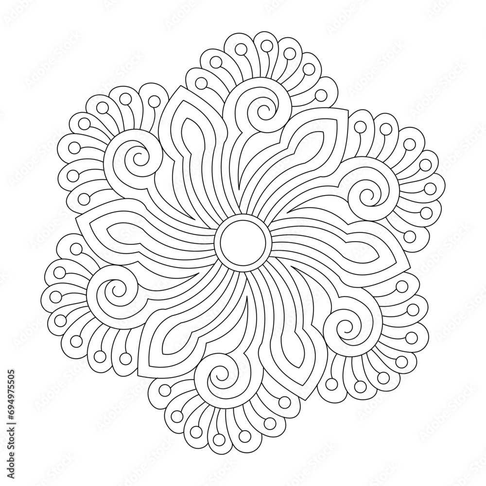 Decorative adult coloring book Mandala design vector file