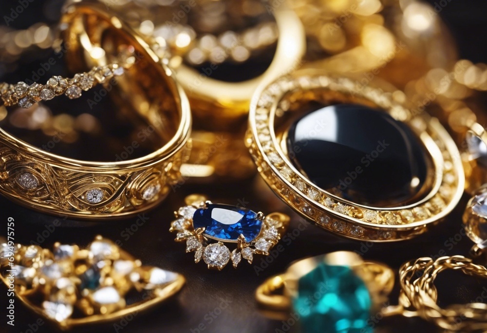 Variety of exquisite jewelry containing jewelry gold diamond gemstones