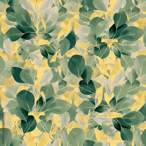 Green eucalyptus on yellow background 