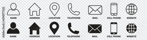 Elevate professionalism with our Business Card Icon Set – Vector illustration featuring sleek contact information symbols for corporate branding.