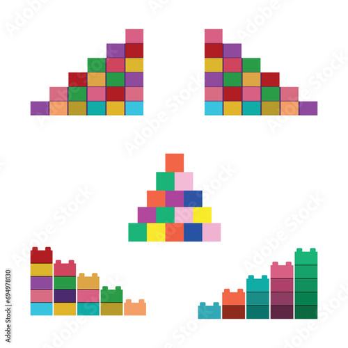 Building Blocks Vector Illustration Set With Isolated Clip Art White Background And Building Blocks Symbol, Cub Child Play, Fun Tower, 3d Education Block.