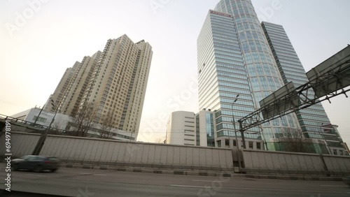 New built multistoried residential apartments near highway. photo