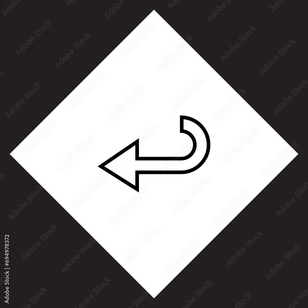 Directional arrow icon vector. Turn logo design. Arrow left vector icon illustration in rhombus isolated on black background