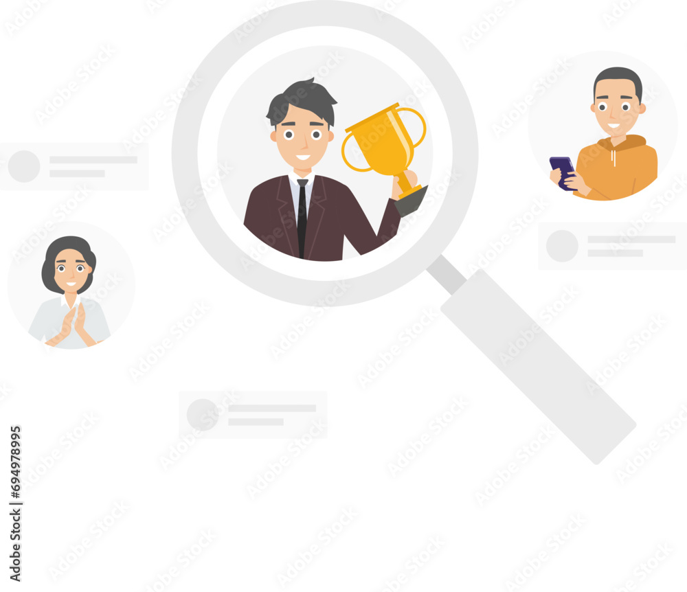 Magnifying glass searching dialogue of cartoon characters Magnifying glass searching dialogue of cartoon characters