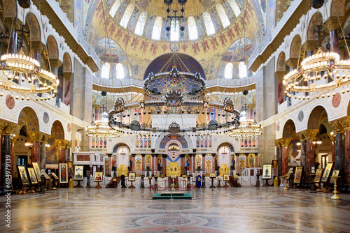Inside of the Naval cathedral of Saint Nicholas in Kronstadt, Orthodox cathedral, Russia