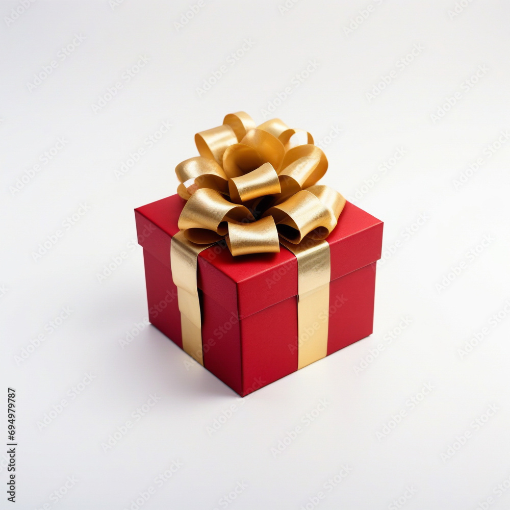 Obraz premium a red box with a gold bow on it, gifts, red color theme, on a white background. ai generative
