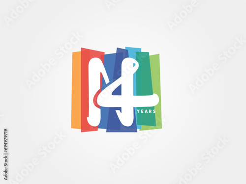 14th anniversary logo with multiple color backgrounds