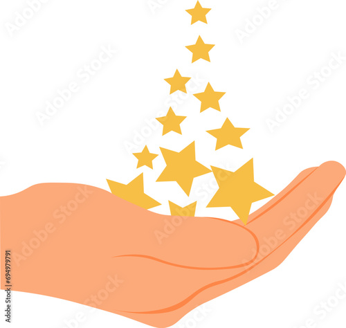 árbol de navidad, estrellas sobre una mano formando un árbol de navidad. sin fondo. fondo transparente