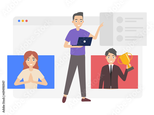 Tech company employees are demonstrating recently developed Internet products