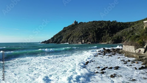 Sidney Sonnino castle the bay of Quercianella LIvorno a day with waves photo