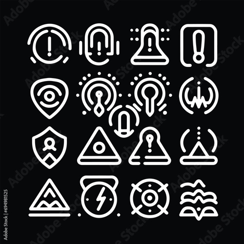Alert emergency icons set - Icons representing different emergency situations and precautions - Minimallest Emergency alert logo black and white
