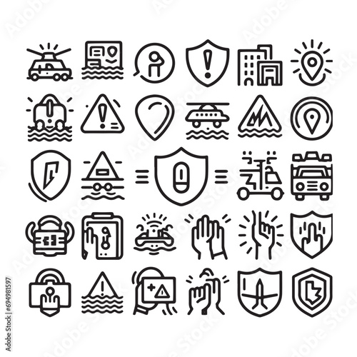 Alert emergency icons set - Icons designed for emergency response and safety awareness - Minimallest Emergency alert logo black and white

