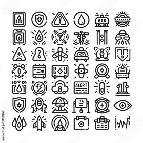 Alert emergency icons set - Emergency icons for safety, health, and crisis situations - Minimallest Emergency alert logo black and white
