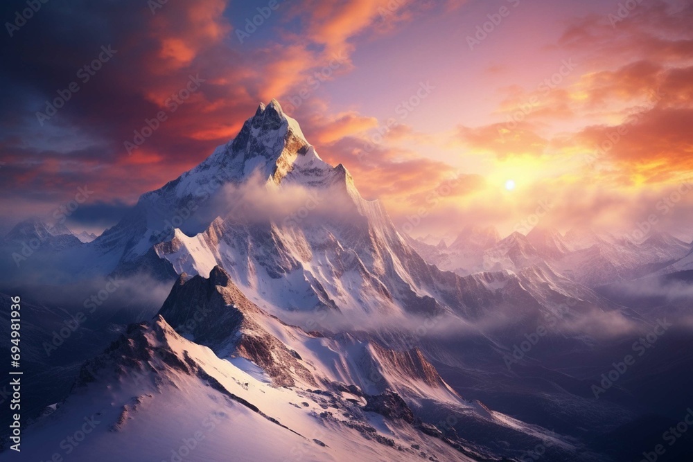 Majestic sunrise in the winter mountains landscape
