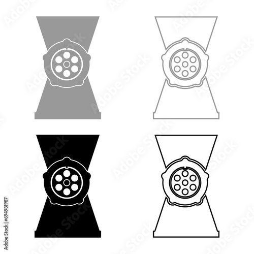 Meat grinder mincer set icon grey black color vector illustration image solid fill outline contour line thin flat style