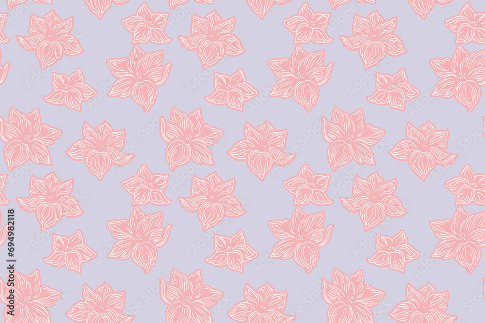 Pastel monotone seamless pattern with decorative stylized shape flowers. Vector hand drawn. Creative simple  abstract floral background.  Design for fashion, textile, fabric, wallpaper, surface design