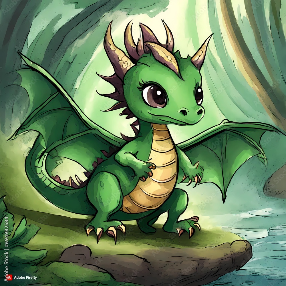 A cute little green dragon from the cartoon as a symbol of the year ...