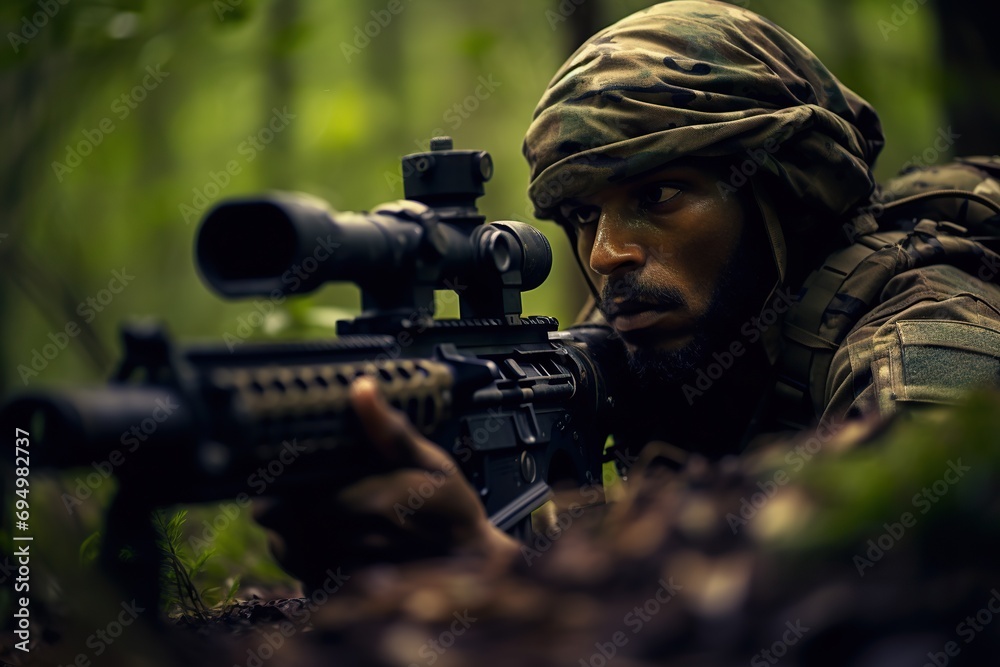 Warriors in Training Bravery Under Fire as Soldiers Take Cover During Live Fire Training, Demonstrating Courage and Preparedness Amidst Intense Battlefield Simulations. created with Generative AI