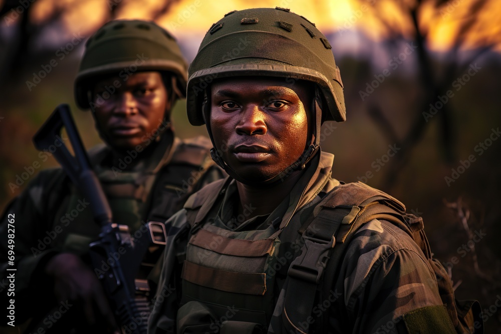 Guardians of the Wild Anti-Poaching Rangers Patrolling, A Vigilant Effort to Safeguard Wildlife from Poachers' Threats. created with Generative AI