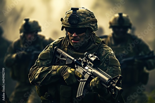 Warrior's Crucible Army Training Unleashes Intense Tactical Exercises as Soldiers Forge Skills in Strategic Maneuvers and Battlefield Preparedness. created with Generative AI